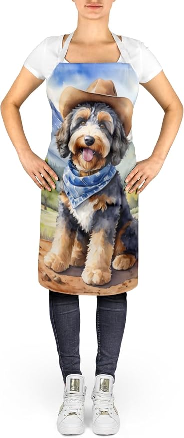 Caroline's Treasures Bernedoodle Cowboy Welcome Apron Cooking Kitchen Server Baking Crafts Gardening for Adult Women Men, Unisex, Large, Multicolor