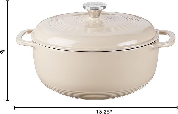 Lodge Essential Enamel Cast Iron Dutch Oven - Perfect for Bread Baking, Braising, Marinating & Slow Cooking - Features Moisture-Sealing Lid & Dual Handles - Kitchen Essentials - 6 Quarts - Sandalwood