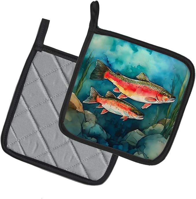 Caroline's Treasures Trout Pair of Pot Holders Kitchen Heat Resistant Pot Holders Sets Oven Hot Pads for Cooking Baking BBQ, 7 1/2 x 7 1/2