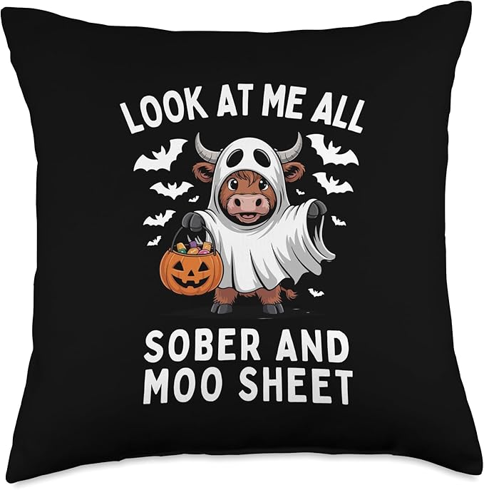 Look at Me All Sober and Moo Sheet Funny Halloween Cow Throw Pillow