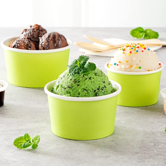 Restaurantware-Coppetta 5-Ounce Dessert Cups, 200 Disposable Ice Cream Cups - Lids Sold Separately, Sturdy, Light Green Paper Frozen Yogurt Bowls, For Hot And Cold Foods, Perfect For Gelato Or Mousse