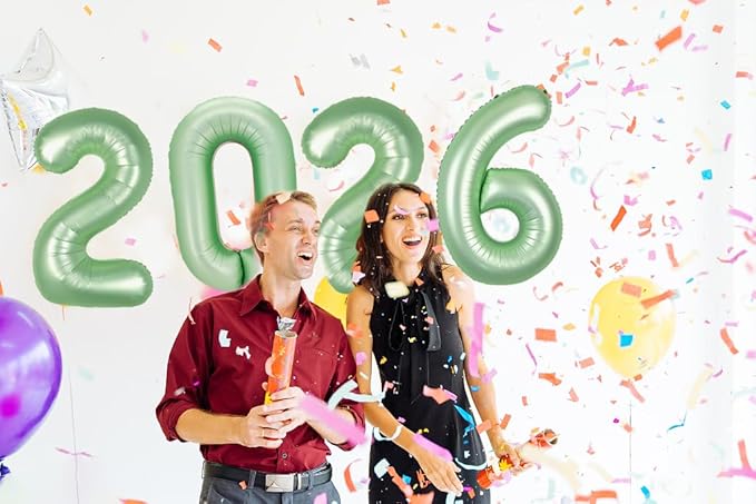 2026 Balloon Numbers - 40 Inch Sage Green New Years Eve Party Supplies 2026, Nye Decor Party Decorations Happy New Year, New Years Eve Foil Party Balloons, Graduation Party Decorations