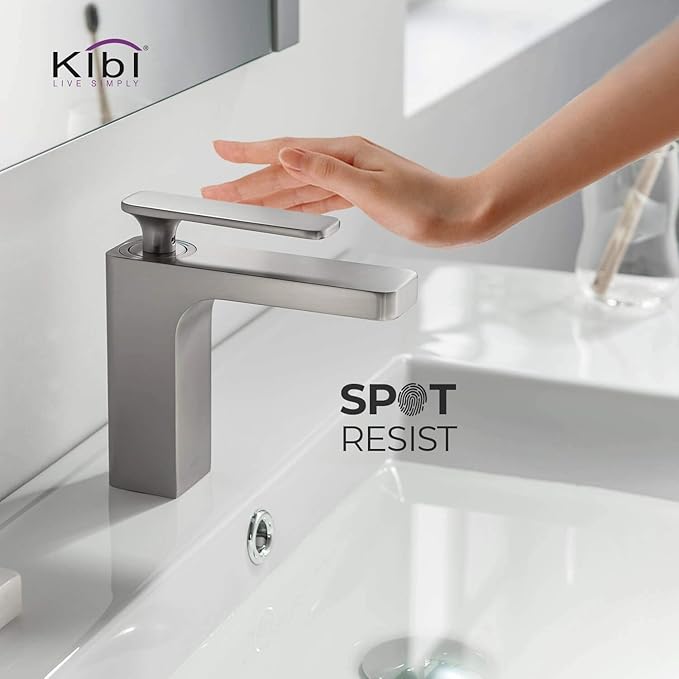KIBI Infinity Single Handle Bathroom Vanity Sink Faucet | Solid Brass Lavatory Faucet with High Arc Spout for Smooth Water Flow | Includes Water Hose for Easy Installation (Brushed Nickel, KBF1006)