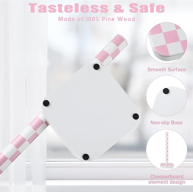 Teenyyou Pink Checkerboard Paper Towel Holder Countertop Wood Standing Paper Roll Holder with Anti Skid Base Pink Decorative for Kitchen Bathrooms Living Room