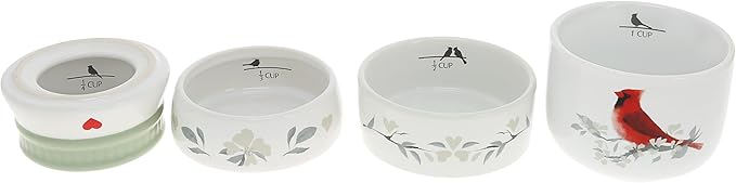 Pavilion Gift Company - Cardinal - 6.75" Stacked Measuring Cups Baking Cooking Bird Floral Kitchenware