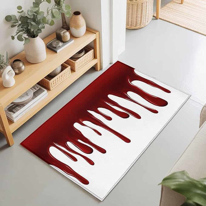 Area Rug 2x3ft, Halloween Pattern Washable Rugs for Living Room Bedroom, Horror Red Fluid Style Soft Non-Slip Area Rugs Rectangle Floor Carpet for Dining Room