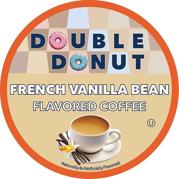 Double Donut Coffee French Vanilla Flavored Coffee Pods, Medium Roast Coffee, Compatible with Keurig K Cups Brewers, 20 Count