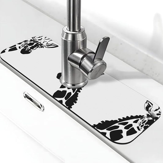Black and White Giraffe Printed Faucet Absorbent mat, Suitable for bathrooms, Kitchens, and Other Sink Areas.