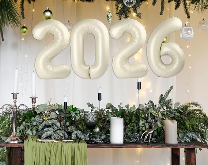 Cream White 2026 Number Balloons, 2026 Decorations New Years, 40 Inch Balloon for New Years Eve Decorations & Graduation Decoration Party Supplies, 2 6 20 26 Birthday Parties