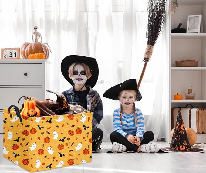HIYAGON Rectangular Halloween Basket for Boys and Girls Kids Trick or Treat Pumpkin Basket for Halloween Parties Cute Storage Bin Organizer Box Room Decor(Cute halloween )