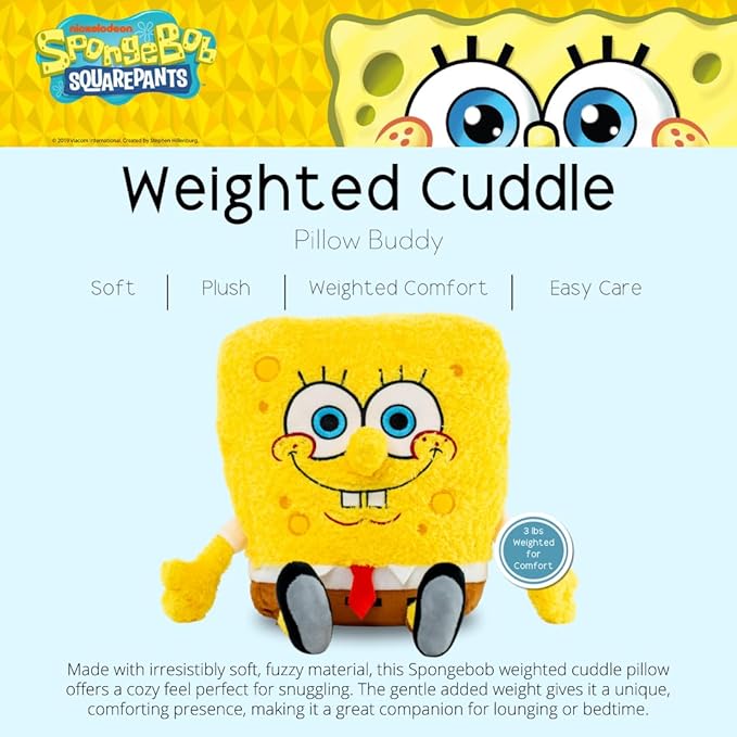 Franco Calm Spongebob Squarepants Bedding Super Soft Plush Calming 3Lb Weighted Cuddle Pillow Buddy, Comfort Pillow, (Officially Licensed Product)