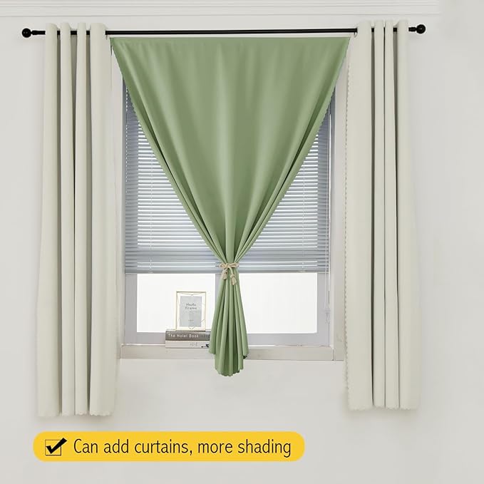 Magic Tape Blackout Curtains for Bedroom No Drillng Self Adhesive Curtains No Rod Small Window, 47" W X 84" L, Sage Green, 1 Panel