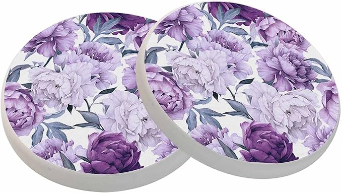 oFloral Purple Flower Coasters for Drinks Peonies Bloom Elegant Vintage Cups Place Mats for Home Decor Set of 2, 4 Inch