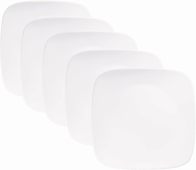 Corelle J2213-N CP-9621 Plate, Plate, Width 10.4 inches (26.5 cm), Shatter-Resistant, Lightweight, Winter Frost White, Square, Platter, Set of 5
