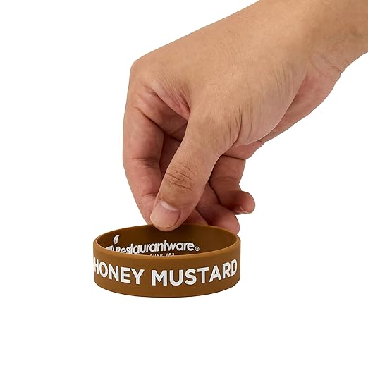 Restaurantware Silicone Squeeze Bottle Band 10 Count 2.75 Inch Dishwasher Safe Condiment Identification Band, Honey Mustard Brown Non-Slip Label Band for Condiment Labeling at Restaurants, Food Trucks
