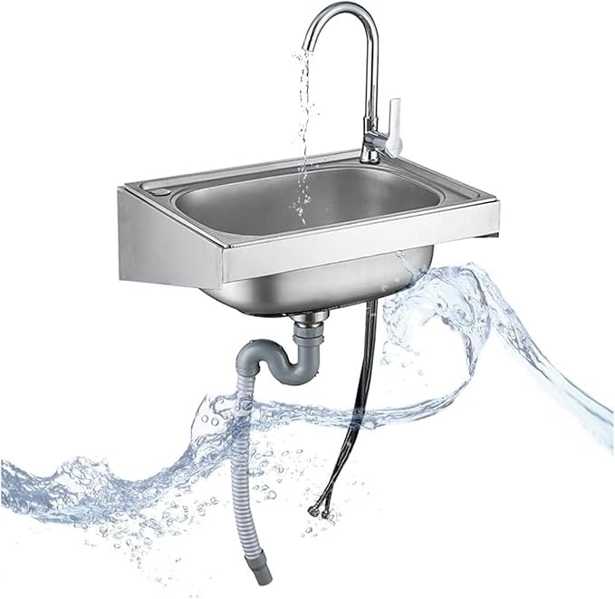 Wall Mounted Hand Sink - Stainless Steel Commercial Hand Washing Basin for Restaurant, Bar, Cafe, Salon & Spa, Home - with Bracket,KITB-42x37cm