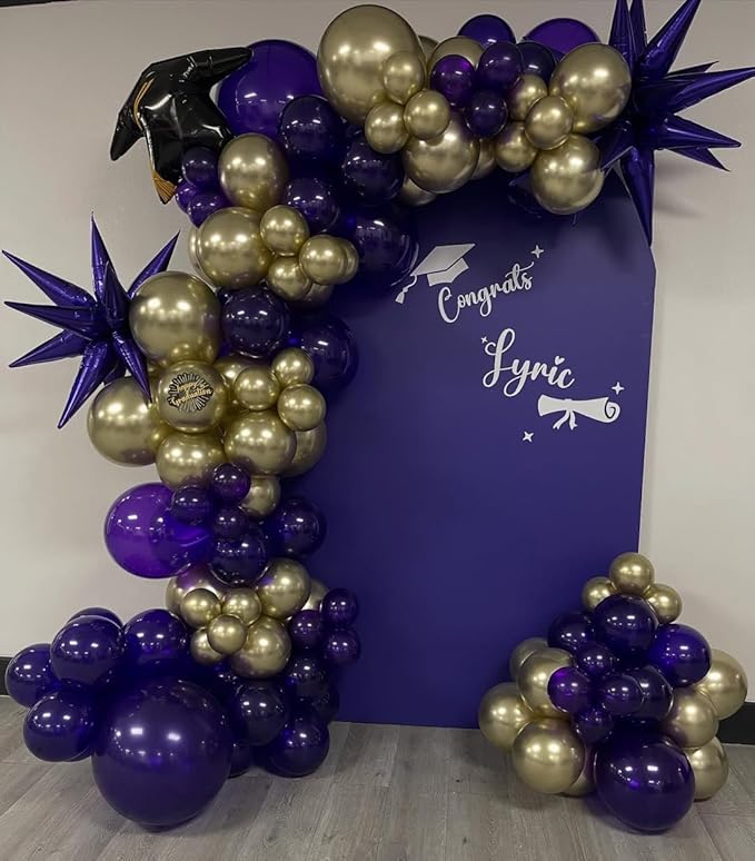 Purple and Gold Balloon Arch Garland Kit 153pcs with Star, 2026 New Year's Dark Purple Metallic Gold Violet Royal Balloons for Adults Prom Luxury Decorations Graduation Birthday Baby Shower