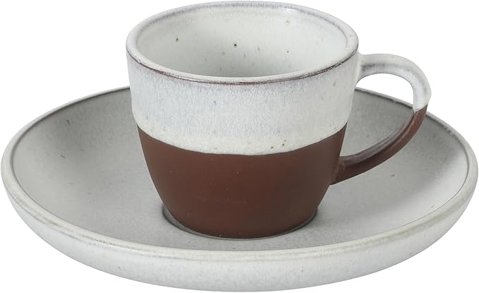 Gibson Elite William Crest 8 Piece Cup & Saucer Set, 4 Stoneware Cups & 4 Saucers, Reactive Glaze Finish, 3.5oz Espresso Cups, 5.5” Saucers, Microwave & Dishwasher Safe - Assorted Colors