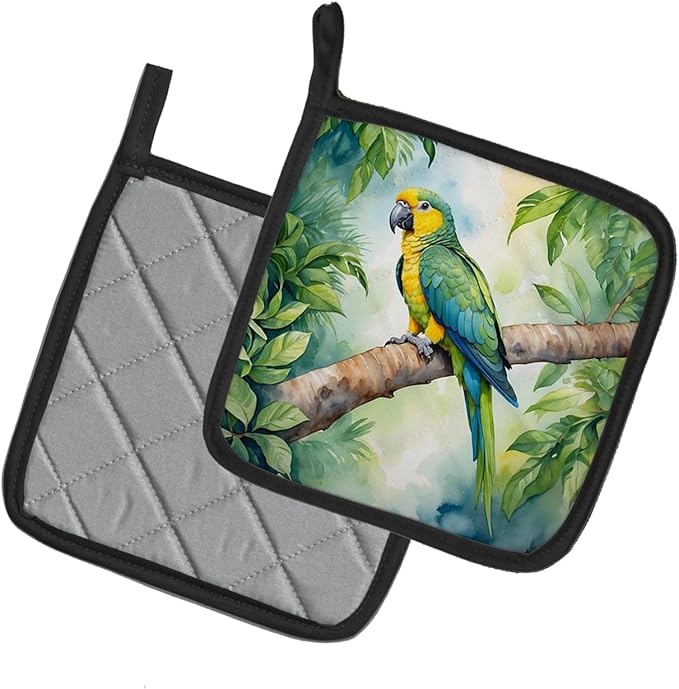 Caroline's Treasures Yellownaped Amazon Parrot Pair of Pot Holders Kitchen Heat Resistant Pot Holders Sets Oven Hot Pads for Cooking Baking BBQ, 7 1/2 x 7 1/2