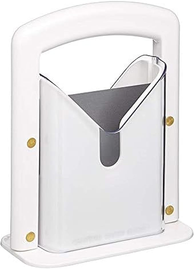 Hoan Bagel Biter Slicer and Cutter with Safety Shield - Serrated Blade Cuts Bagels, Muffins, Buns and Rolls - Dishwasher Safe Bagel Guillotine, 9.25 Inches Tall, White