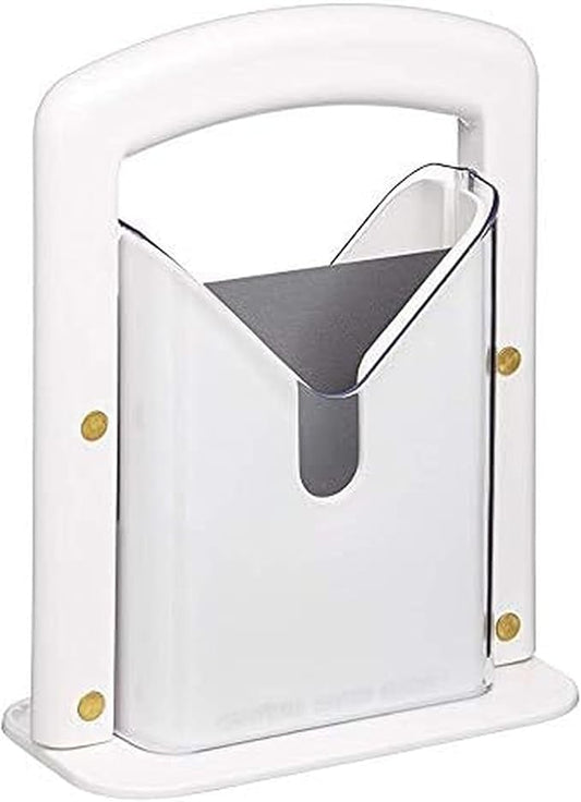 Hoan Bagel Biter Slicer and Cutter with Safety Shield - Serrated Blade Cuts Bagels, Muffins, Buns and Rolls - Dishwasher Safe Bagel Guillotine, 9.25 Inches Tall, White