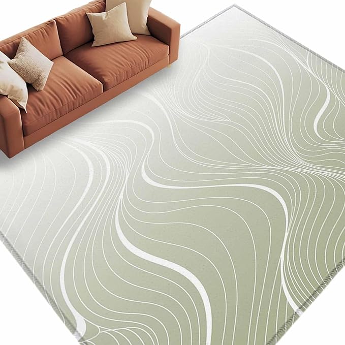 Area Rug 6x9ft, Sage Green Wavy Gradient Stripes Washable Rugs for Living Room Bedroom, Geometric Abstract Art Soft Non-Slip Area Rugs Rectangle Floor Carpet for Dining Room