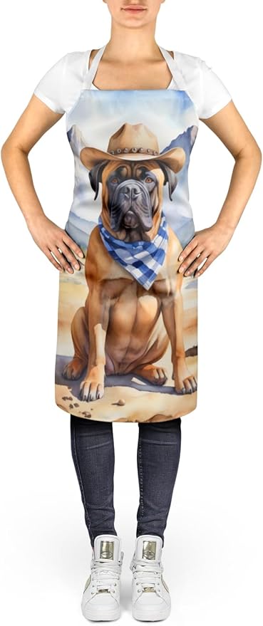 Caroline's Treasures Bullmastiff Cowboy Welcome Apron Cooking Kitchen Server Baking Crafts Gardening for Adult Women Men, Unisex, Large, Multicolor