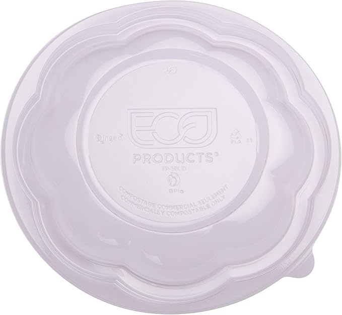 Eco-Products Compostable 24-48oz Salad Bowl Lids, Case of 300, Fits 24-48oz Round To Go Containers, Renewable PLA Material Made from Plants, Cold Foods, Clear, ASTM Compliant, BPI-Certified