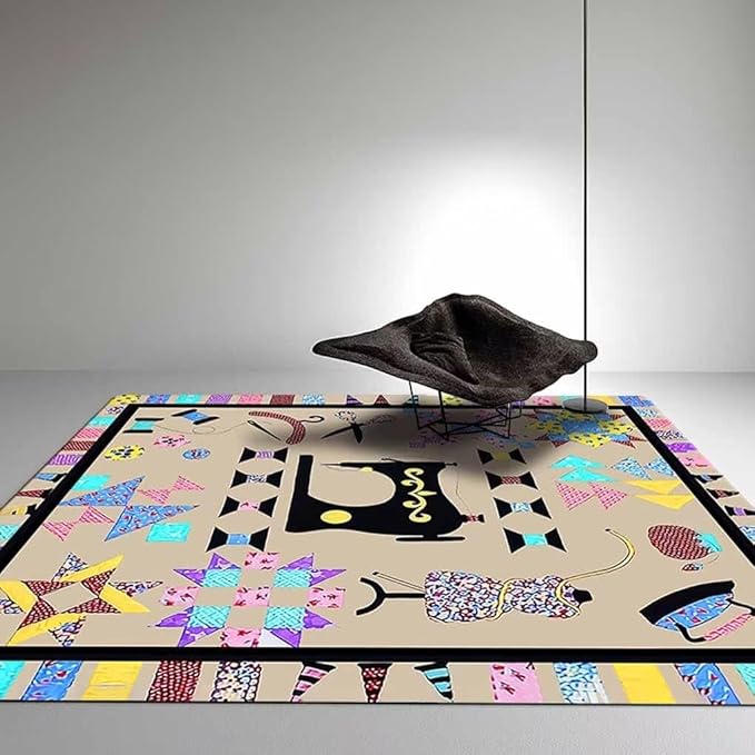 Bohemian Floral Sewing Element Rugs for Entrance Kitchen Non-Slip Abstract Watercolor Sewing Machine Themed Area Rug Dorm Decor Fun Clothing Equipment Print Carpet Mat 3'x5'
