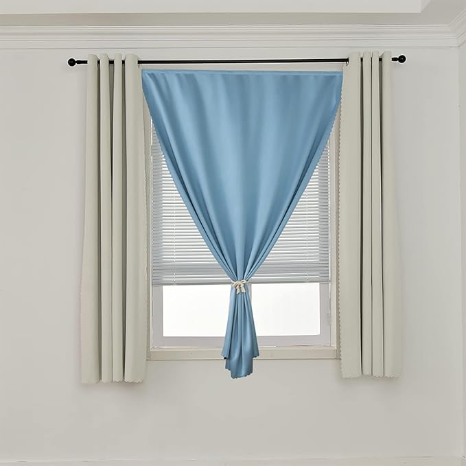 AJAZZ Self Adhesive Curtains 100% Blackout Shades Window Cover Sticky Curtain Portable Easy Open Blackout Curtains for Bedroom Living Room No Drilling (Light Blue, 47" W x 96" L) 1 Panel