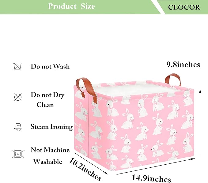 CLOCOR Rectangular Pink Easter Gift Basket Empty,Waterproof Easter Bunny Bakset for Egg Hunting(Pink Easter Bunny)