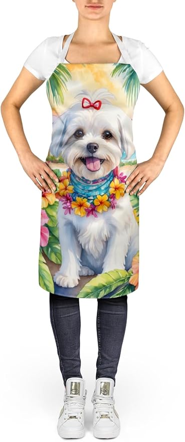 Caroline's Treasures Maltese Luau Apron Cooking Kitchen Server Baking Crafts Gardening for Adult Women Men, Unisex, Large, Multicolor