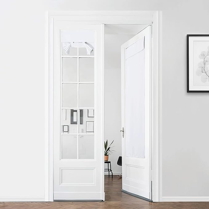 NICETOWN Front Door Curtains - Thermal Insulated Tricia Window Curtain Self Adhesive Window Covering Drapery Room Darkening Blinds for Patio French Door, W26 x L72 inch, 1 Panel, Pure White