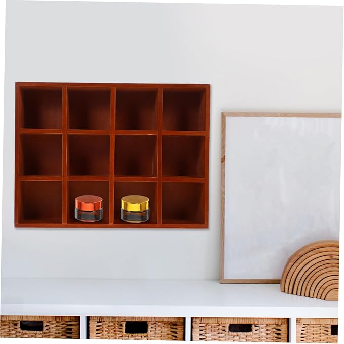 PRETYZOOM Rustic Floating Shelf 12-Compartment Wall Storage Rack 15.5 Inch Wooden Cubby Display Organizer for Home Kitchen Small Item Storage and Decor