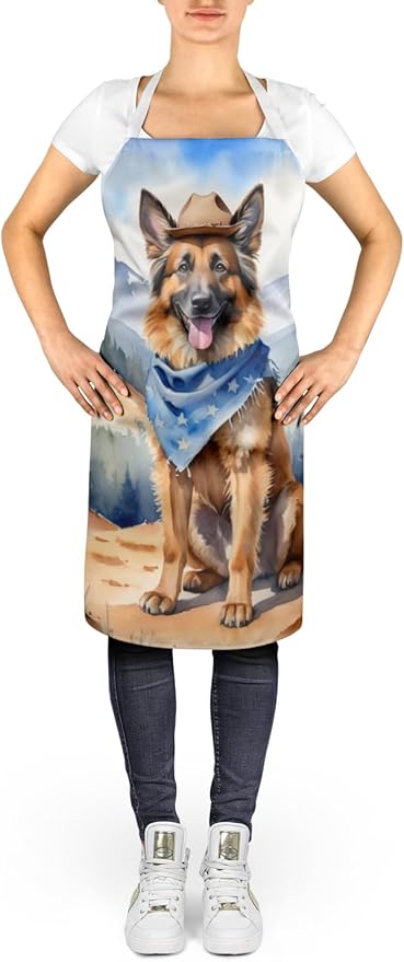 Caroline's Treasures Belgian Tervuren Cowboy Welcome Apron Cooking Kitchen Server Baking Crafts Gardening for Adult Women Men, Unisex, Large, Multicolor