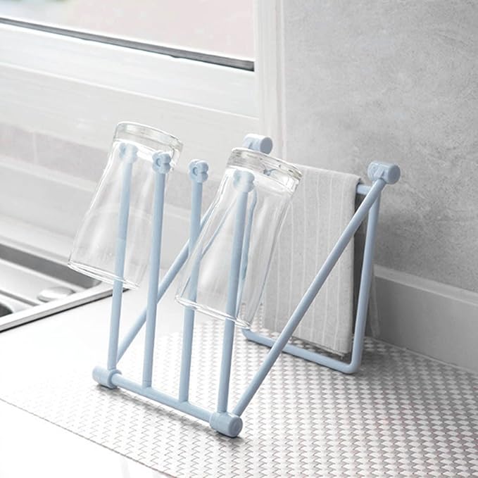 GLOGLOW Other Kitchen Storage and Accessories Drying Rack, Plastic, 4 Arms Folding Holder with Ventilation for Kitchen Towels Countertop Dishcloth Nan (Light Blue)