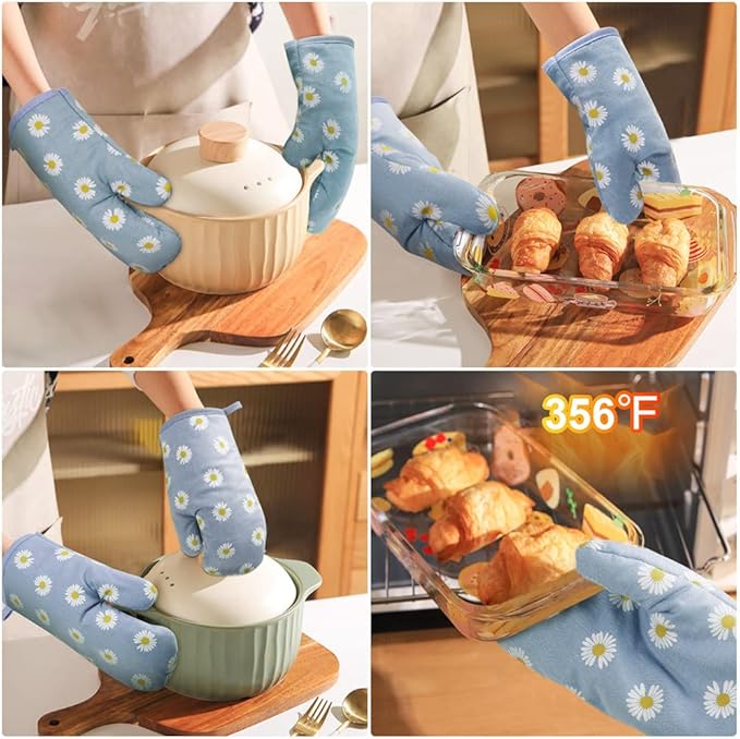AUAUY Oven Mitts and Pot Holders, 392°F Heat Resistant Cooking Gloves and Hot Pads, Baking Mittens Grilling Gloves BBQ Gloves. Non-Slip Kitchen Mittens Home Essentials for Oven Cooking Baking Grilling