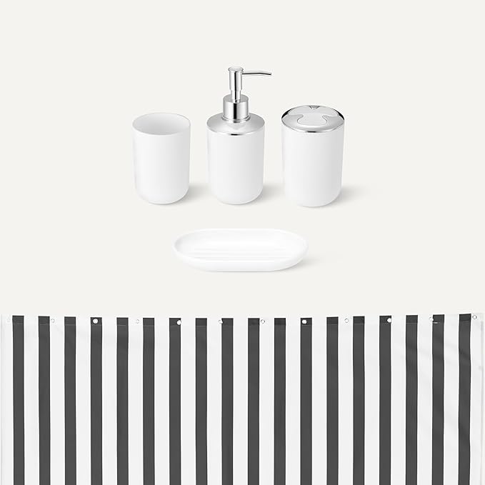 Amazon Basics Complete 18-Piece Bathroom Set with Shower Curtain, Bath Mat and Accessories, 72 x 72 inch, White