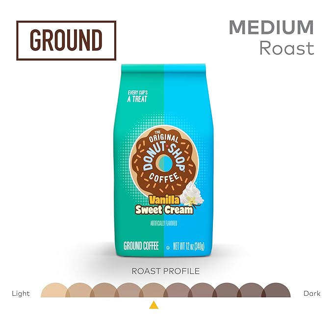 The Original Donut Shop Coffee, Vanilla Sweet Cream, Medium Roast, Flavored Ground Coffee, 12 oz Bag (Pack of 2)