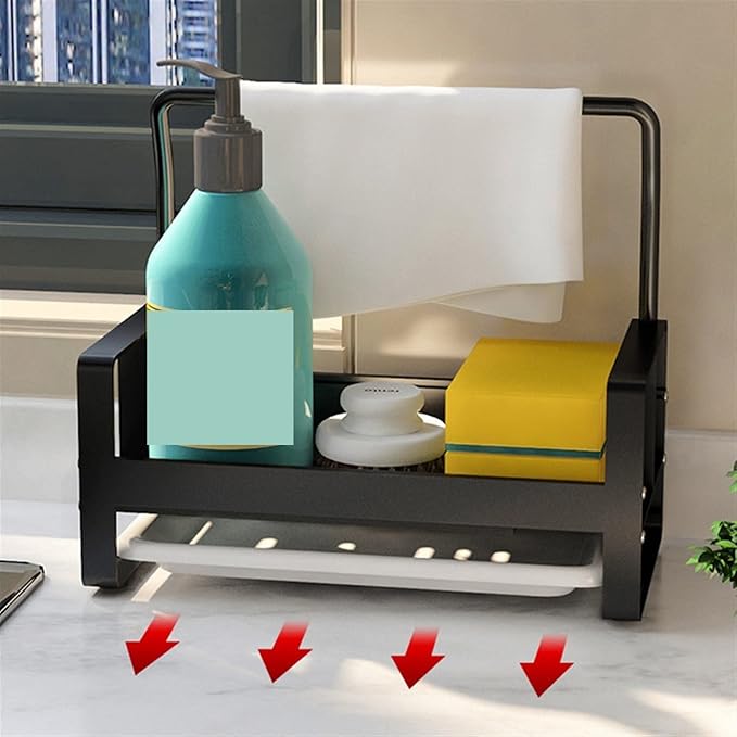 Kitchen Storage Rack Sponge Holder Kitchen Sink Caddy Rack Organizer Storage Rack with Drain Tray Soap Sink Drain Rack Kitchen Accessories Storage Shelves (Color : Gold) (Gold)