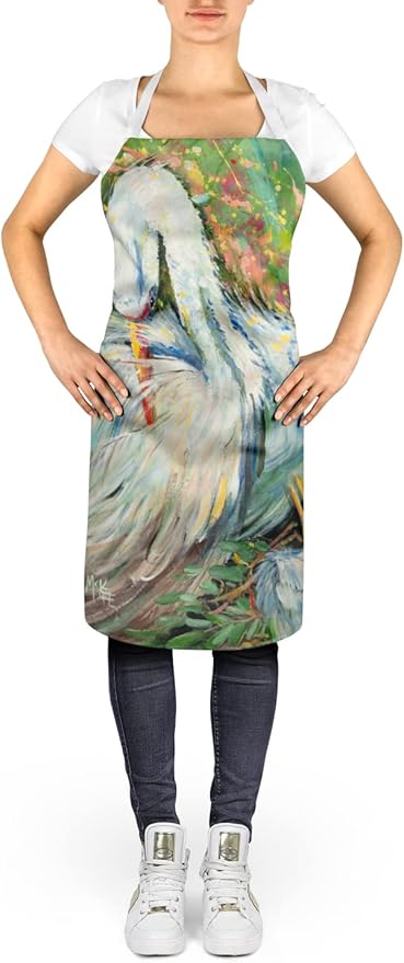 Caroline's Treasures JMK1289APRON White Egret in The rain Apron Cooking Kitchen Server Baking Crafts Gardening for Adult Women Men, Unisex, Large, Multicolor
