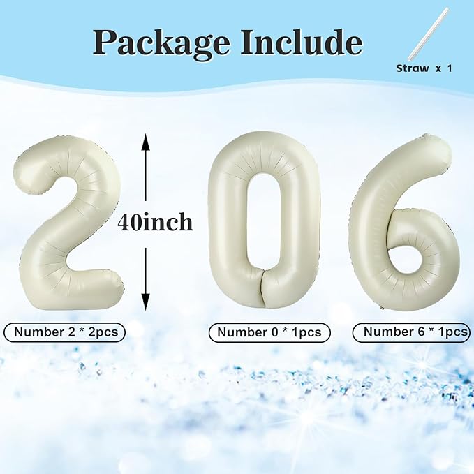 Cream White 2026 Number Balloons, 2026 Decorations New Years, 40 Inch Balloon for New Years Eve Decorations & Graduation Decoration Party Supplies, 2 6 20 26 Birthday Parties