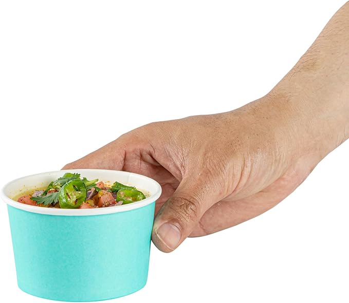Restaurantware Coppetta 5 Ounce Dessert Cups, 50 Disposable Ice Cream Cups - Lids Sold Separately, Sturdy, Turquoise Paper FroYo Bowls, Striped, For Hot And Cold Foods, Perfect For Gelato