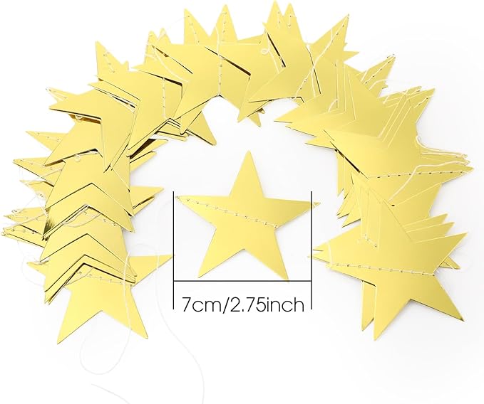 Patelai 78 Feet Glitter Star Garland Banner 2026 Party Decoration Double Side Star Hanging String Streamer Paper Twinkle for Graduation Wedding Birthday (Gold and Pink)