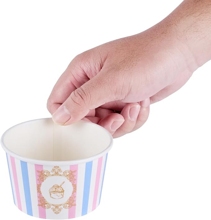 Coppetta 8 Ounce Dessert Cups, 200 Greaseproof Ice Cream Cups - Lids Sold Separately, For Hot And Cold Foods, Pink And Blue Stripe Paper Yogurt Bowls, Disposable, Sturdy - Restaurantware