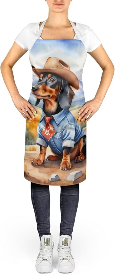 Caroline's Treasures Dachshund Cowboy Welcome Apron Cooking Kitchen Server Baking Crafts Gardening for Adult Women Men, Unisex, Large, Multicolor