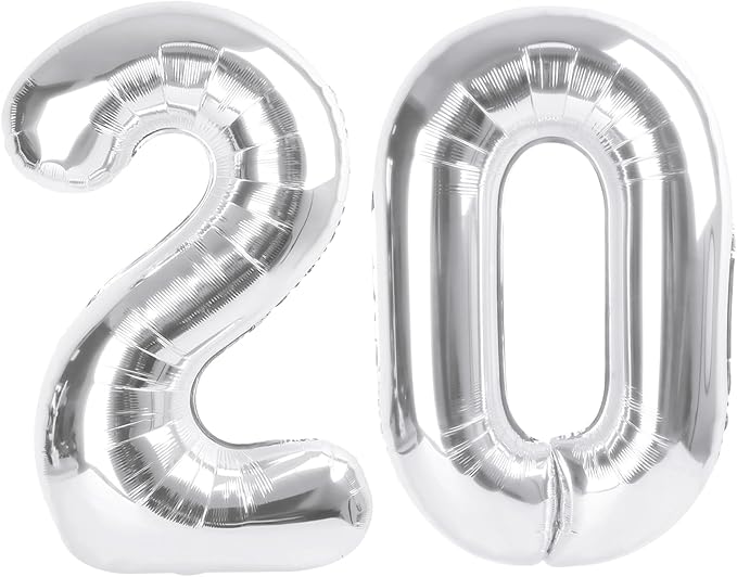 20 Balloons Number, 20th Birthday Decorations for Women Men, Numbers 20 Balloons 40 In Silver Birthday Party Decorations for Wedding, Celebration Party, Graduations