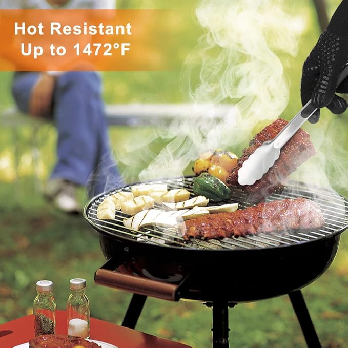 BBQ Grill Gloves, 1472°F Extreme Heat Resistant Grilling Gloves Non-Slip Oven Mitts Potholder, Perfect for Barbecue, Cooking, Baking, 2Pairs (Blue+Black)(13" Length)