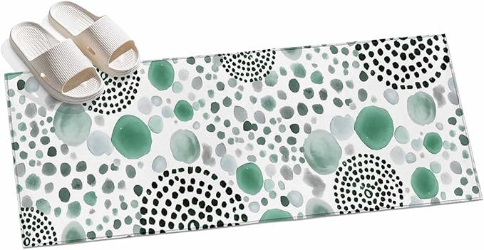 Runner Rug for Bedroom Hallway, Abstract Teal Circles Kitchen Runner Rugs Area Rug 2x6ft, Sage Green Geometric Round Washable Soft Floor Carpet for Entryway Stair