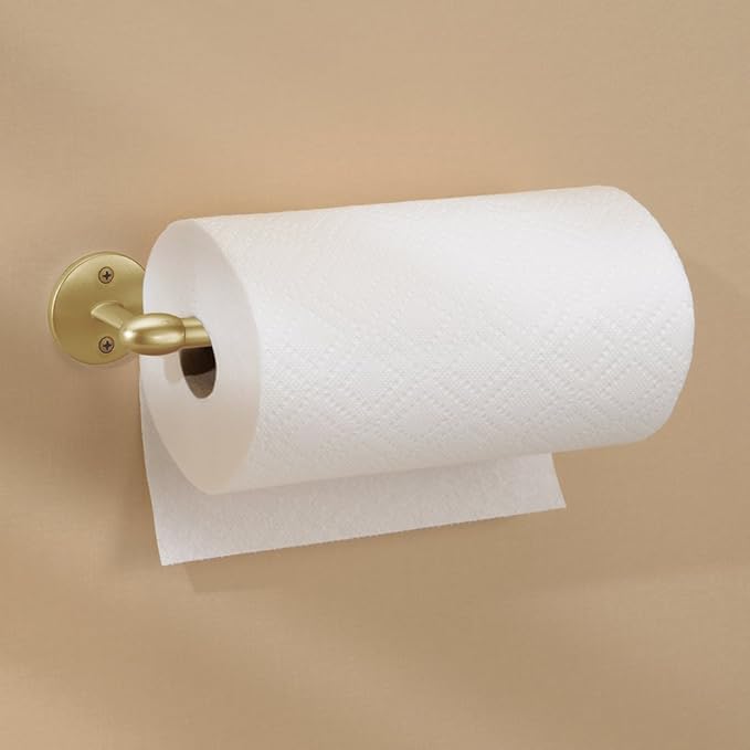iDesign Orbinni Metal Wall Mounted Paper Towel Holder, Roll Organizer for Kitchen, Bathroom, Craft Room, 13.15" x 3.2" x 2.5", Gold